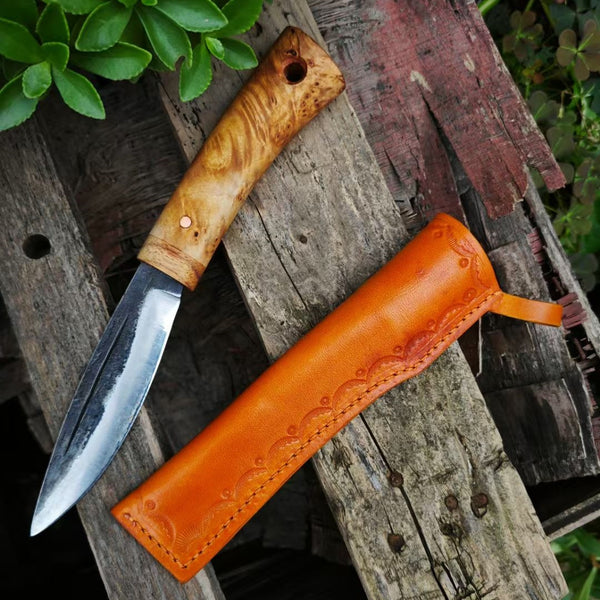FC148B Handmade Forge Birch Knot Handle Evenki Hunting Knives