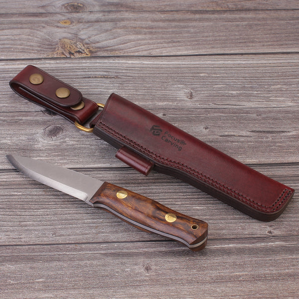CPM-3V Steel Wood Handle Bushcraft Knife With Leather Sheath FC132