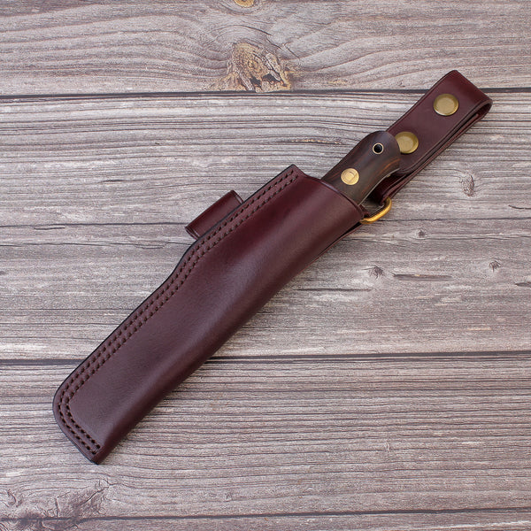 FC132 52100 Steel Wood Handle Bushcraft Knife With Leather Sheath