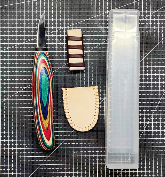 Colorful Wood Carving Detail Knives With Thumb Case+ Scabbard FC122